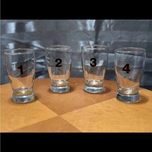 set of 4 Numbered Shot Glasses Great For Bar Or Game